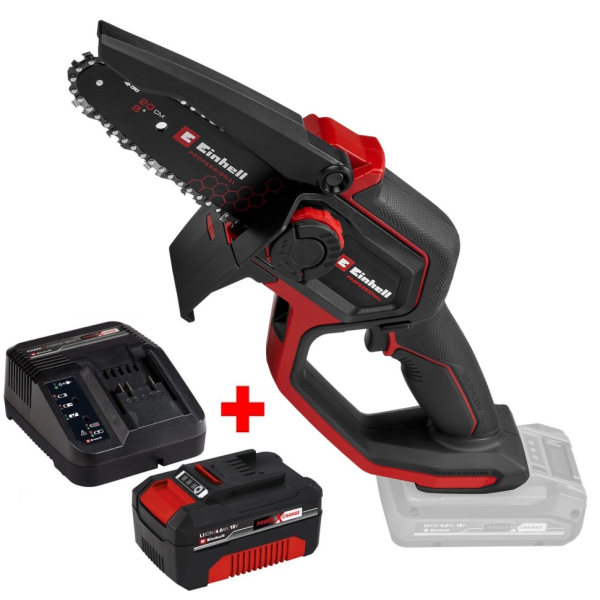 Аккумуляторная цепная обрезная мини-пила Einhell GP-PS 18/20 Li BL Kit, 1×18 V 4.0 Ah, з/у