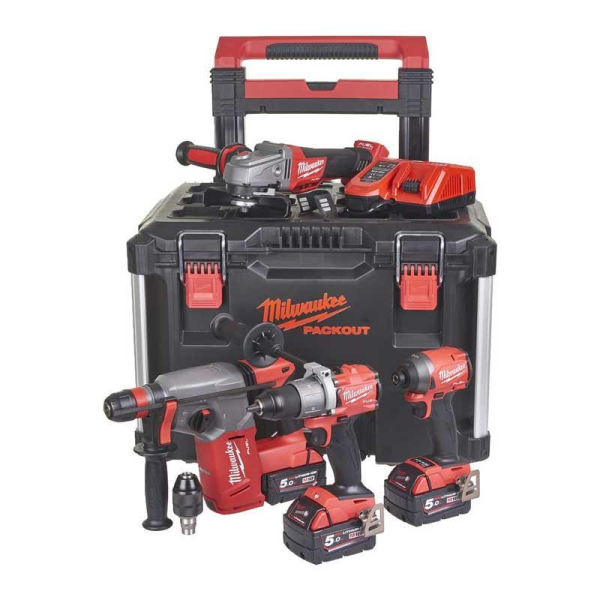 Набор аккумуляторных инструментов Milwaukee M18FPP4B-503P, 3x5.0Ah, з/у М12-18 FC, кейс на колесах