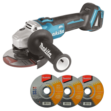 Аккумуляторная болгарка Makita DGA504ZX, каркас, 3 диски для нержавеющей стали 125х1х22.23 мм