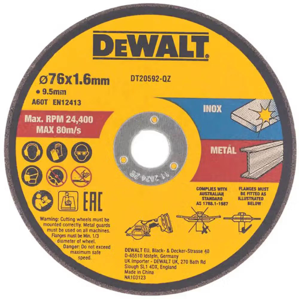 Набор кругов отрезных DeWALT DT20592, нержавеющая сталь, 76x1.6x10 мм, 3 шт
