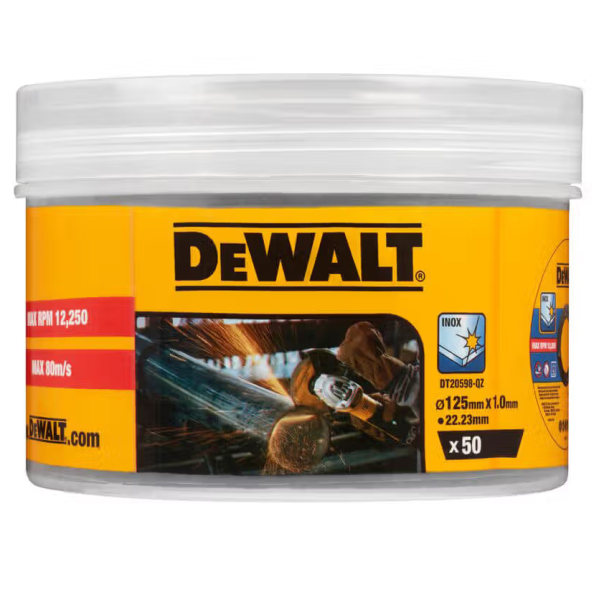 Набір відрізних кругів DeWALT FASTCUT DT20598, нержавіюча сталь, 125x1.0x22.23 мм, 50 шт