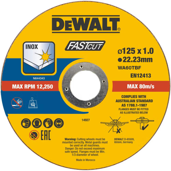Набір відрізних кругів DeWALT FASTCUT DT20540, нержавіюча сталь, 125x1.0x22.23 мм, 100 шт