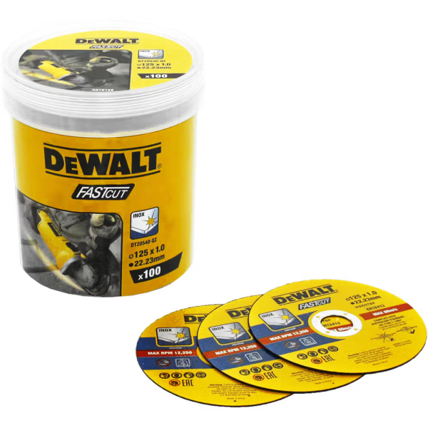 Набор отрезных кругов DeWALT FASTCUT DT20540, нержавеющая сталь, 125x1.0x22.23 мм, 100 шт