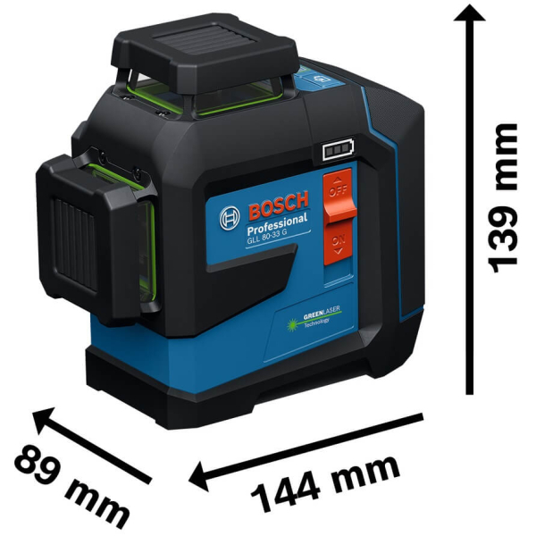Лазерний лінійний нівелір Bosch GLL 80-33 G Professional, 1x3.0Ah, тримач LB 10, аксесуари, у валізі