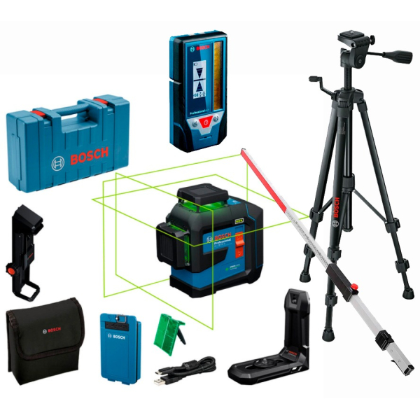 Лазерный линейный нивелир Bosch GLL 80-33 G Professional, 1x3.0Ah, кейс, приемник LR 7, рейка GR 240, штатив BT 150