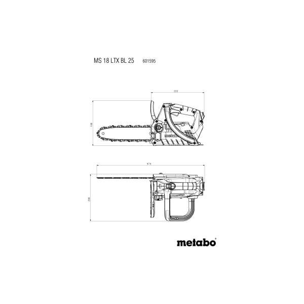 Аккумуляторная цепная пила Metabo MS 18 LTX BL 25, каркас