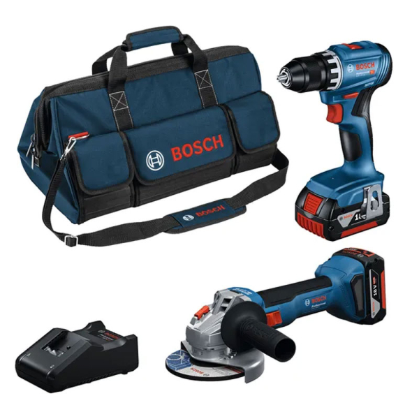 Набор аккумуляторных инструментов Bosch GSR 18V-45, GWS 18V-8, 2×GBA 18 V 4.0 Ah, з/у GAL 18V-40, сумка M-BAG