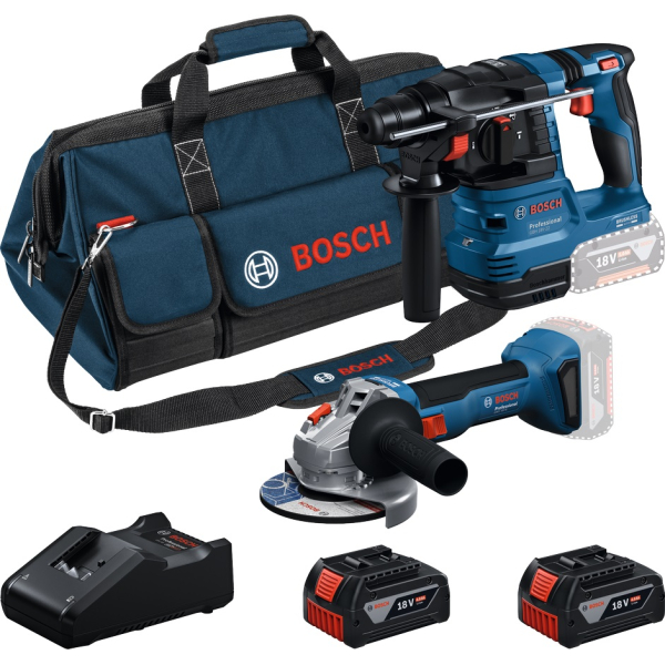 Набор аккумуляторных инструментов Bosch GBH 18V-22, GWS 18V-8, 2×GBA 18 V 4.0 Ah, з/у GAL 18V-40, сумка M-BAG