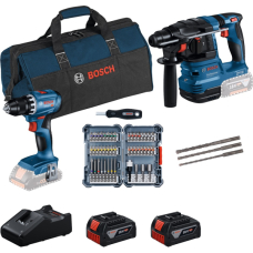 Набор аккумуляторных инструментов Bosch, GSR 18V-45, GBH 18V-22, 2×GBA 18 V 4.0 Ah, з/у GAL 18V-40, набор бит и буров, сумка