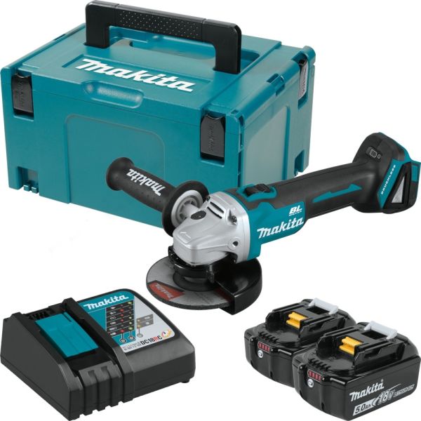 Аккумуляторная болгарка Makita DGA 504 RTJ, 2x5.0 Ah, DC18RC, кейс Makpac