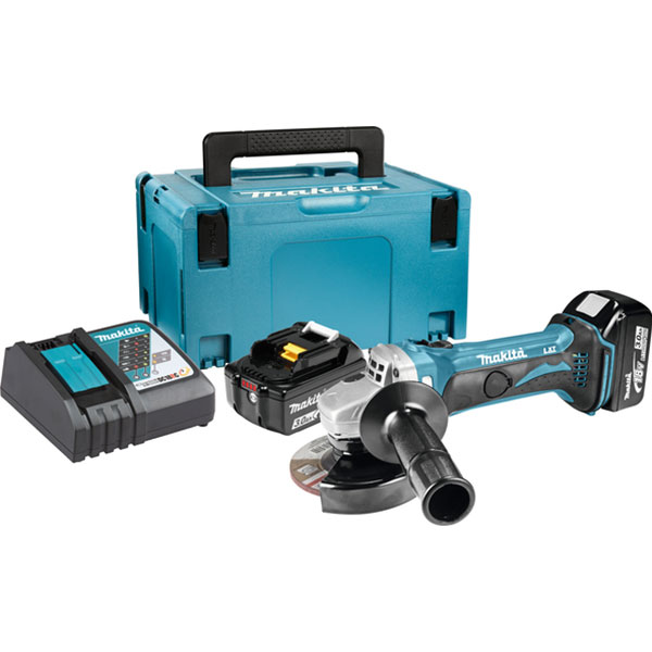 Аккумуляторная болгарка Makita DGA 452 RFJ, 2x3.0 Ah, DC18RC, Makpac