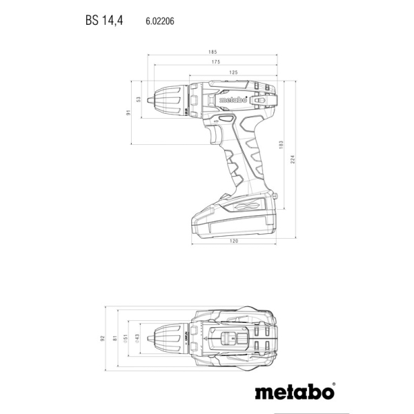Акумуляторний шуруповерт Metabo BS 14.4, 2x2.0Ah, SC 30, кейс