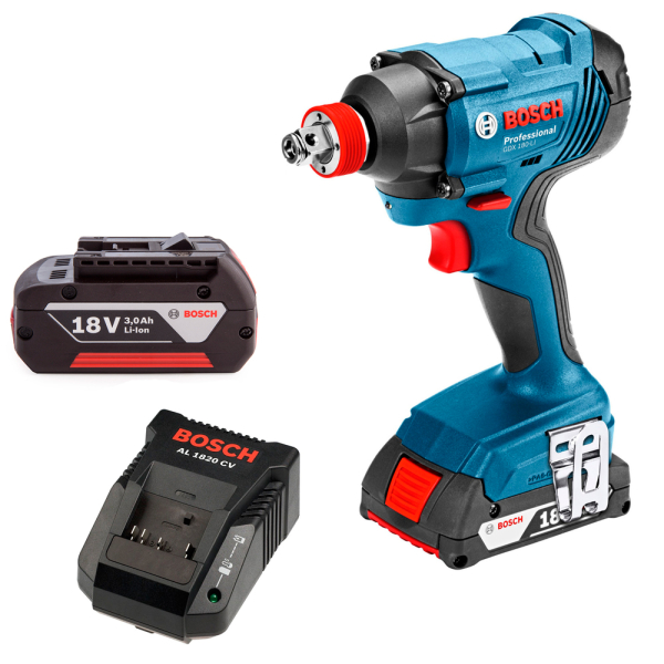 Аккумуляторный гайковерт ударный Bosch GDX 180-LI, 2x3 Ah, AL 1820 CV