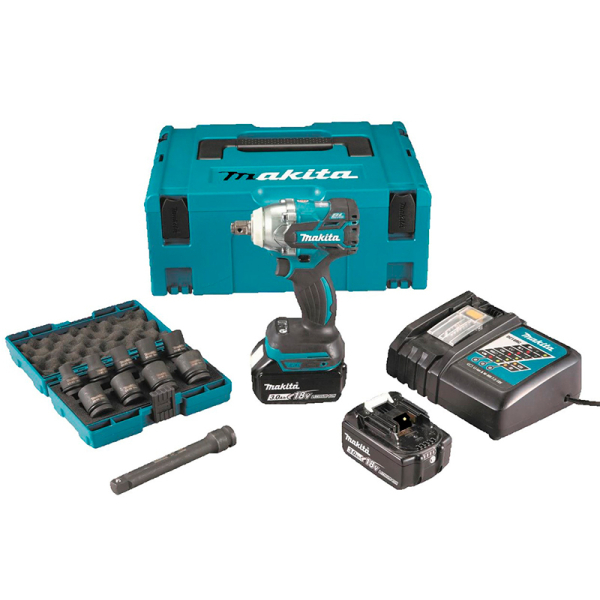 Аккумуляторный гайковерт Makita DTW285RFJX, 2x3.0Ah, з/у DC18RC, в кейсе MakPac, с набором ударных головок