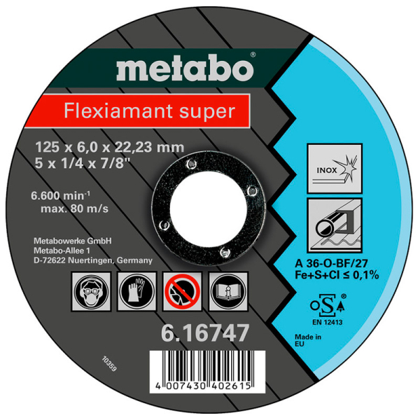 Круг зачисний Metabo Flexiamant Super по нержавійці, 115x6x22,23 мм