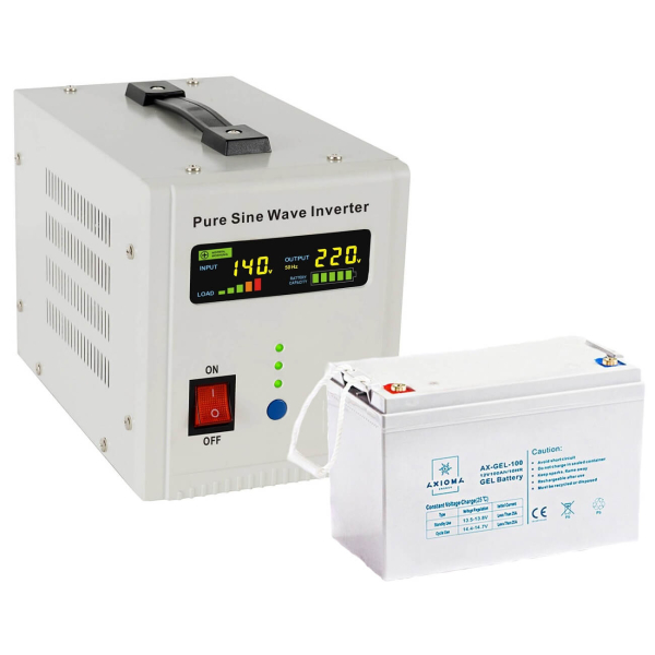 Комплект безперебійного живлення Axioma Energy гібридний ДБЖ AXEN.IA-800, 800ВА (500Вт) + АКБ AX-GEL-100, 12В, 100 Ah