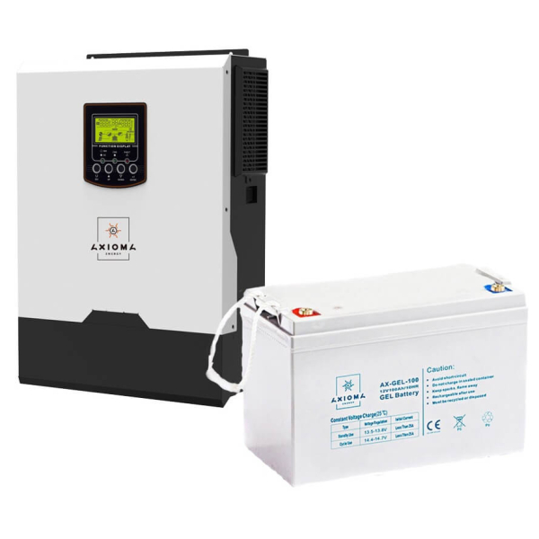 Комплект безперебійного живлення Axioma Energy гібридний ДБЖ інвертор ISMPPT BF 1200, 1200ВА (1200Вт) + АКБ AX-GEL-100, 12В, 100 Ah
