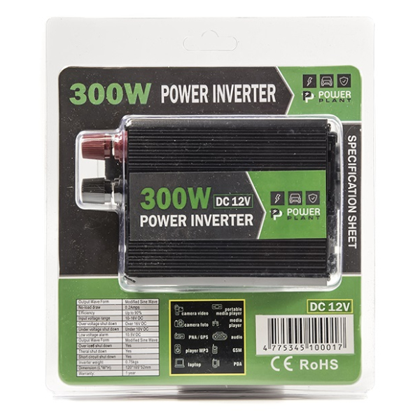 Інвертор автомобільний PowerPlant HYM300-122, 12V