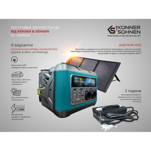 Зарядная станция Konner&Sohnen KS 1200PS-FC, 1110 Вт/час, 1200 Вт