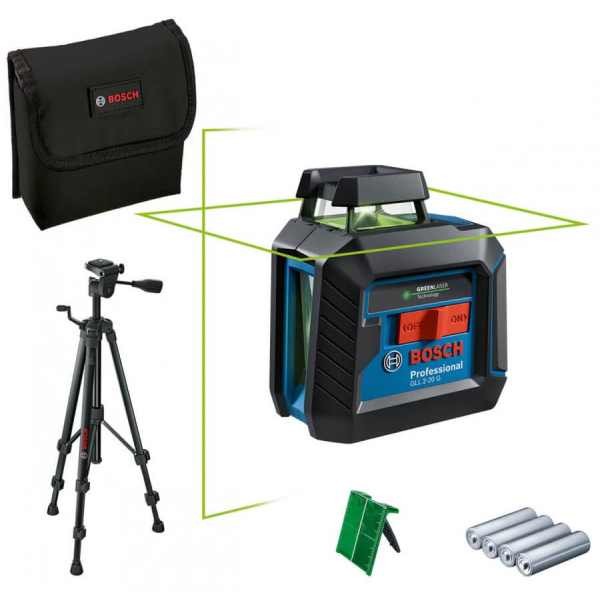 Лазерный нивелир Bosch Professional GCL 2-20 G из штативом и 4 батарейками