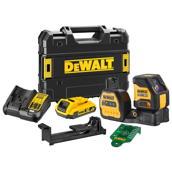 Уровень лазерный линейный DeWalt DCE088D1G18, 1x2.0Аh, з/у, аксесуары, в чемодане