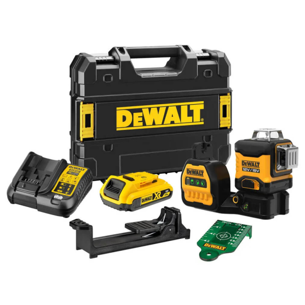 Уровень лазерный линейный DeWalt DCE089D1G18, 1x2.0Ah, з/у, в чемодане, аксесуары
