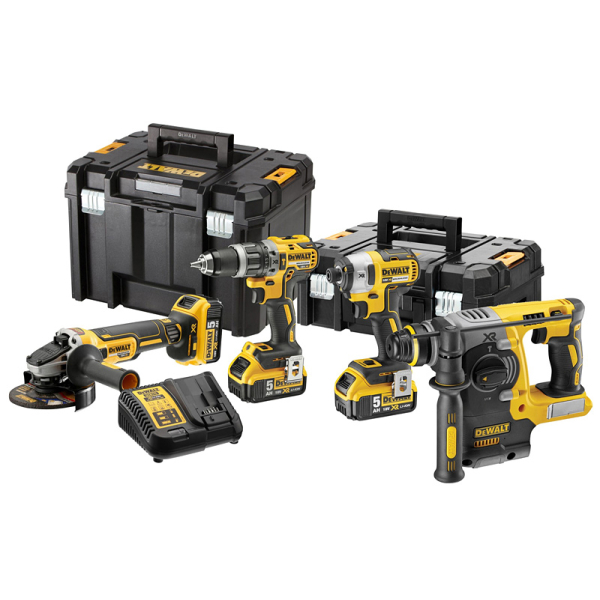 Набор из четырех аккумуляторных инструментов DeWALT DCK422P3T, 3x5.0Ah, з/у, 2 кейса