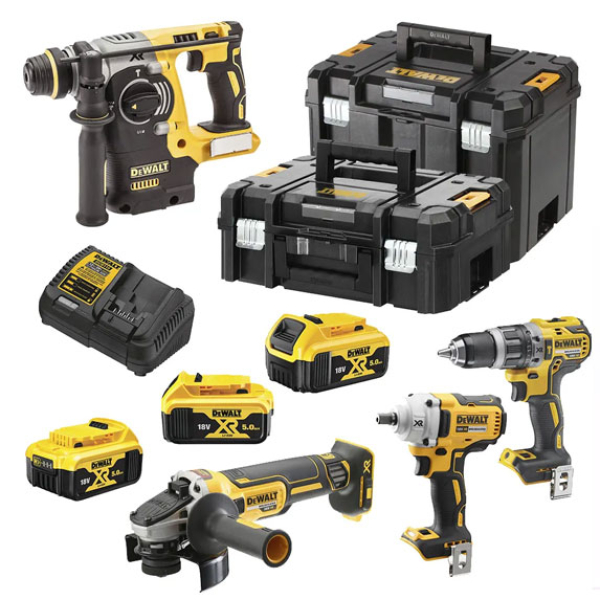 Набір із чотирьох акумуляторних інструментів DeWALT DCK422P3T, 3x5.0 Ah, з/п, 2 кейси