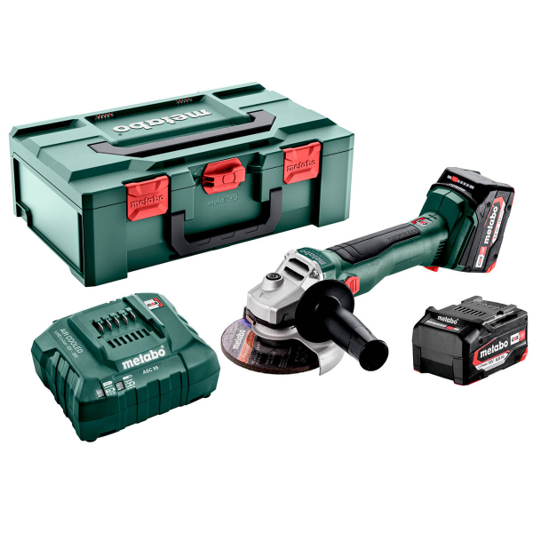 Акумуляторна болгарка Metabo W 18 L BL 9-125, 2x4.0 Ah, ASC 55, в MetaBox 165 L