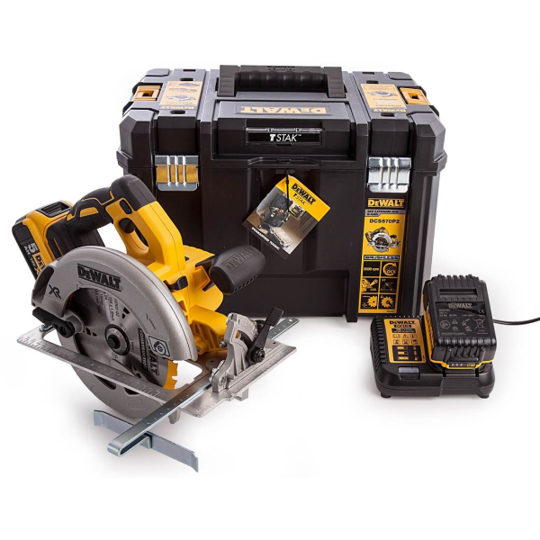 Акумуляторна дискова пила DeWalt DCS570P2, 2x5.0Ah, з/п, кейс