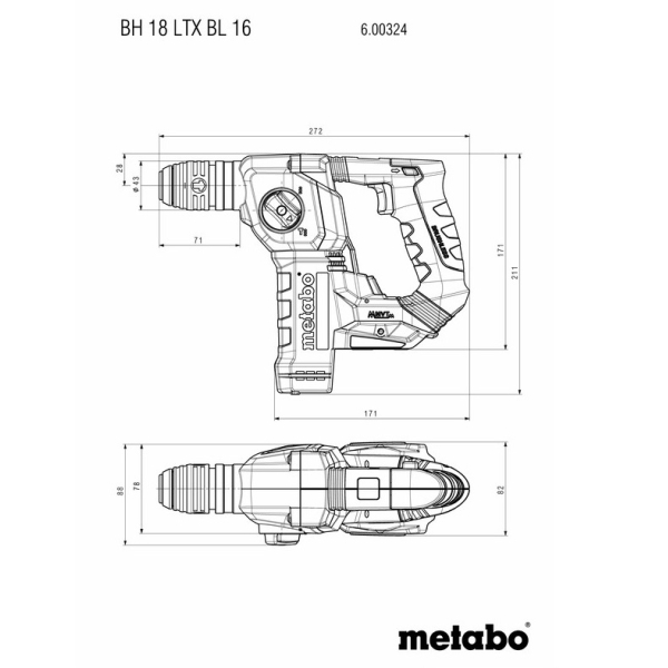 Акумуляторний перфоратор Metabo BH 18 LTX BL 16, каркас