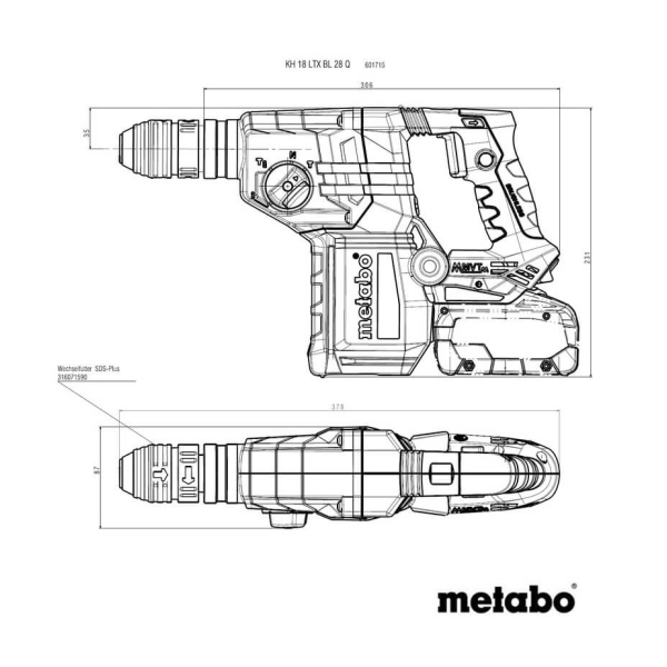 Акумуляторний перфоратор Metabo KH 18 LTX BL 28 Q, каркас, в MetaBOX 165 L