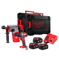 Набір акумуляторних інструментів Milwaukee M18 BLPP2E-503X: перфоратор M18 BLHX-0X, дриль-шурупокрут M18 BLDD2-0X, 3хM18 B5 5.0Ah, з/п M12-18 FC, 2 кейса