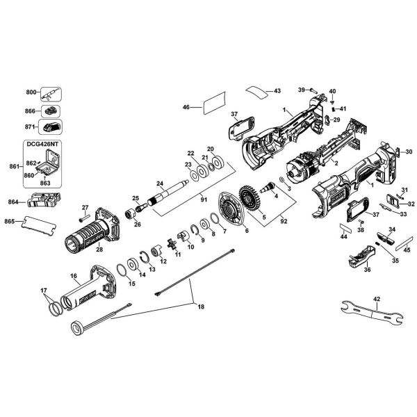 Аккумуляторная прямошлифовальная машина DeWalt DCG426N, каркас
