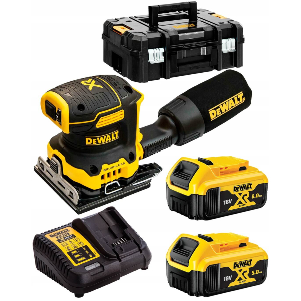 Акумуляторна вібраційна шліфмашина DeWalt DCW200P2, 2x5.0Ah, з/п, в кейсі