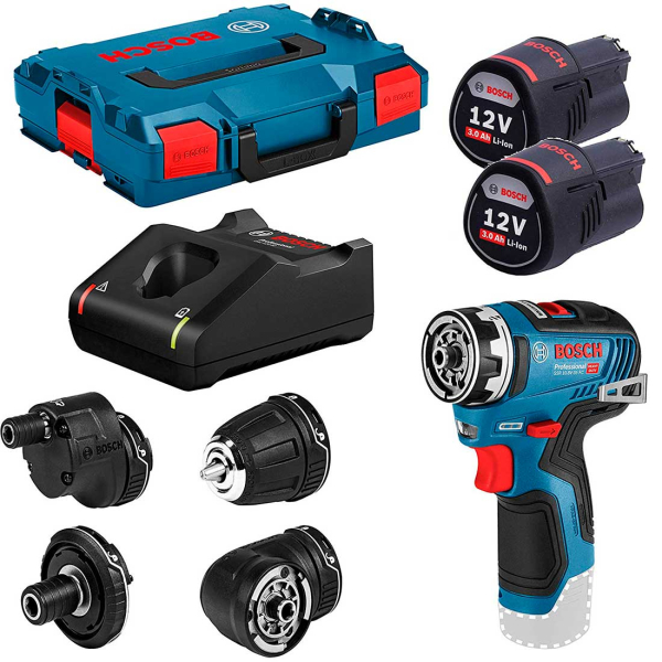Безщітковий акумуляторний шуруповерт Bosch Professional GSR 12V-35 FC, 2xGBA 12V 3.0Ah, з/п GAL 12V-40, в L-Boxx 102, 4 адаптери