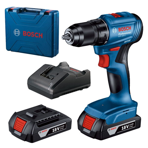 Аккумуляторный шуруповерт Bosch Professional GSR 185-LI, 2x18 V 2.0 Ah, з/у, кейс