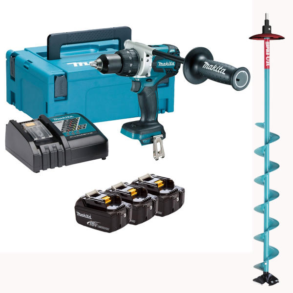Аккумуляторная дрель-шуруповерт Makita DDF481, 3x4.0Ah, з/у, кейс Makpac, бур для сверления льда