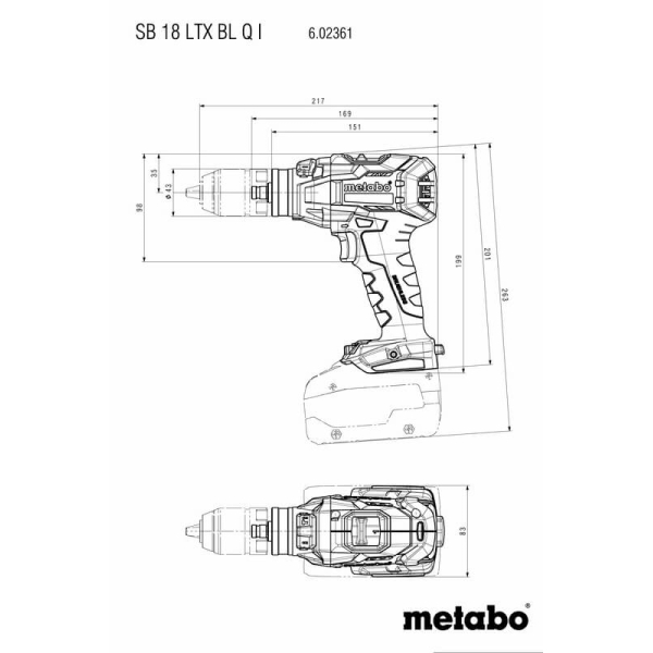Аккумуляторная ударная дрель-шуруповерт Metabo SB 18 LTX BL Q I, каркас, в MetaBOX 145 L