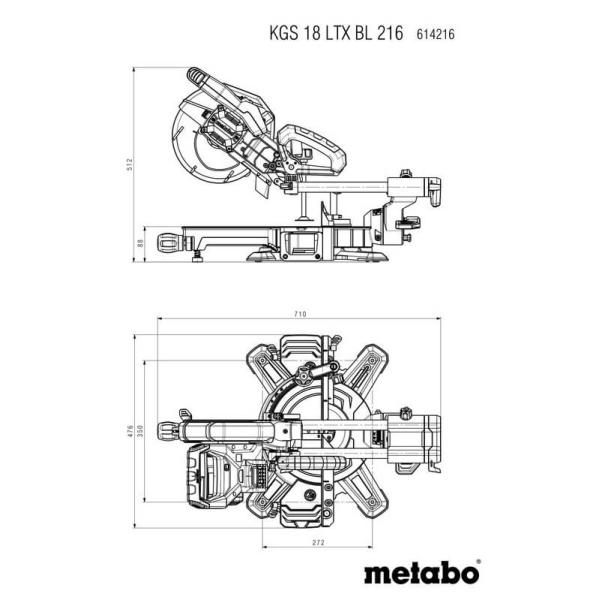 Акумуляторна торцювальна пила Metabo KGS 18 LTX BL 216, 2x5.2 Ah, з/п ASC 55