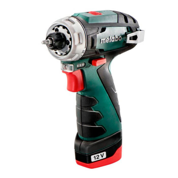 Акумуляторний шуруповерт Metabo PowerMaxx BS, 12V 2x2.0 Ah, LC 24, сумка + набір біт 15 шт