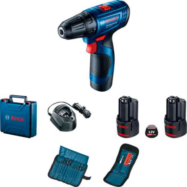 Аккумуляторный шуруповерт Bosch Professional GSR 120-LI, 2xGBA 12V 2.0Ah, GAL 1210 CV, кейс, набор принадлежностей, поврежденная упаковка