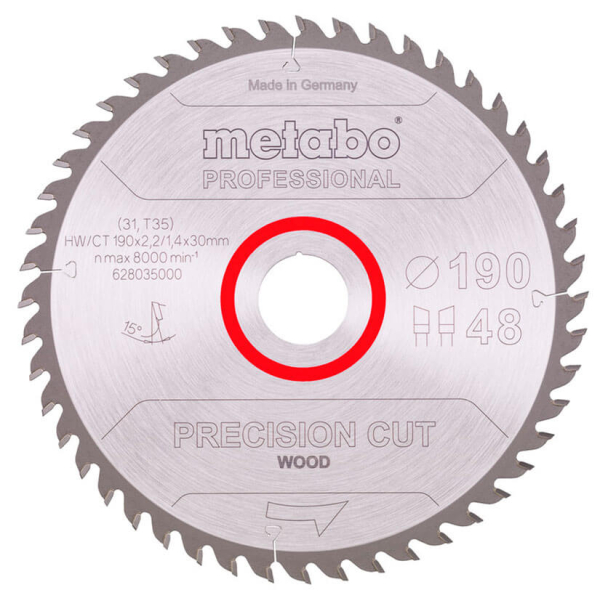 Пильный диск Metabo HW/CT, 190x2,2х30 мм, 48 WZ 15°
