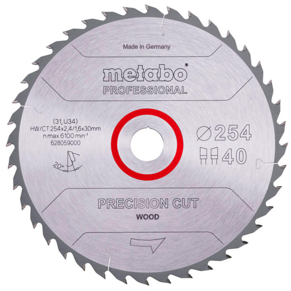 Пильный диск Metabo HW/CT, 254x2,4х30 мм, 40 WZ 20°
