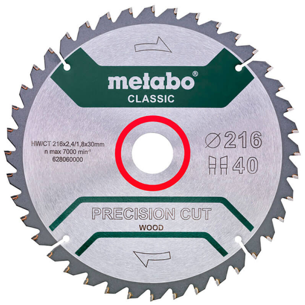 Пильный диск Metabo Precision Cut Wood Classic 216x2.4х30 мм, Z40 WZ -5°