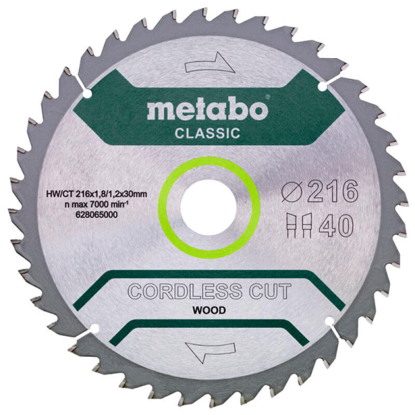 Пильный диск Metabo HW/CT, 216x1,8х30 мм, 40 WZ 5°