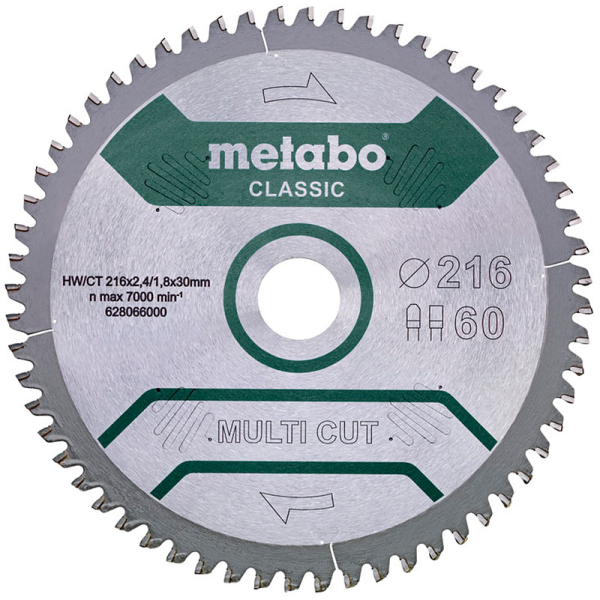 Пиляльний диск Metabo Multi Cut Classic HW/CT, 216x2,4х30 мм, 60 FZ/TZ 5°