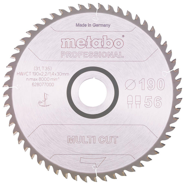 Пильный диск Metabo HW/CT, 190x2,2х30 мм, 56 FZ/TZ 8°
