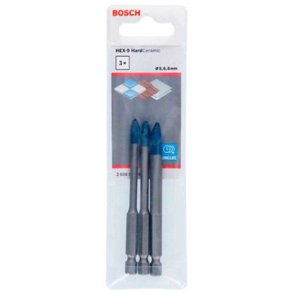 Набор сверл по стеклу и керамике Bosch HEX-9 HardCeramic 5, 6, 8 мм х 90 мм, 3 шт