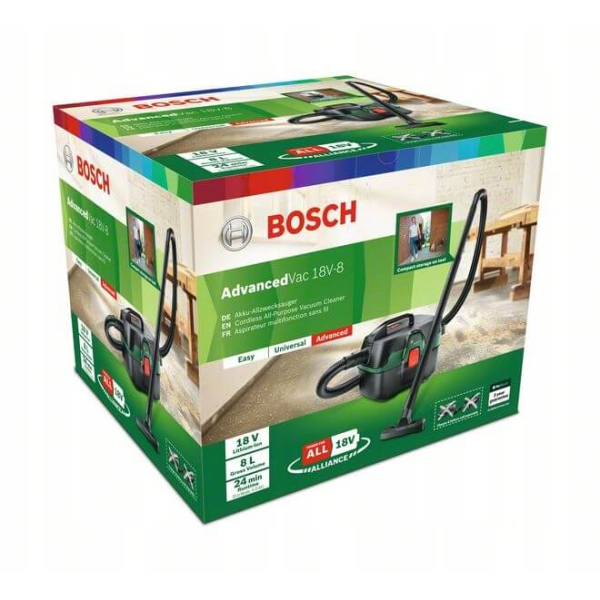Акумуляторний пилосос Bosch Advanced Vac 18V-8, 1x2.5Ah, з/п AL 1830 CV 